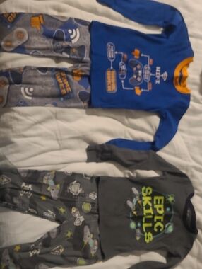 Blue Gamer Pajama Set with Orange Accents & Gray Set